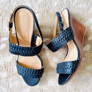 Jack Rogers Tinsley Leather Slingback High Wedge In Black Size 10